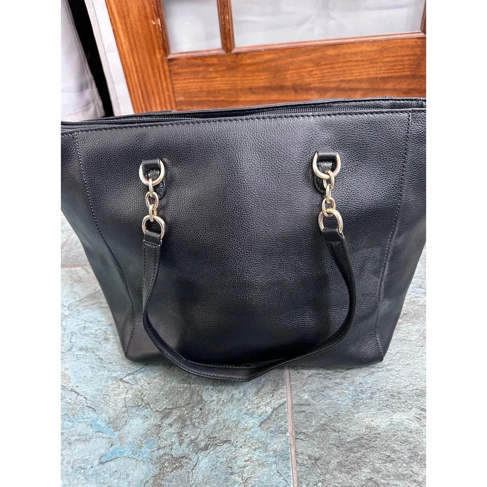 Lauren Ralph Lauren Satchel Black Shoulder Bag Leather Embossed Logo *scuff